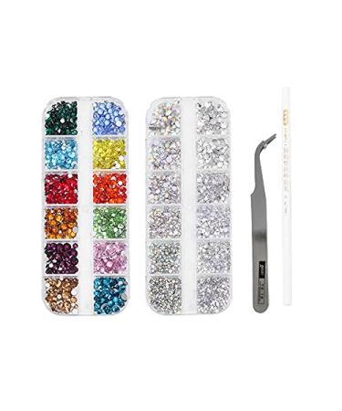 iFutniew Nail Art Rhinestone Decoration Set Irregular Crystal Diamond with Curved Silver Tweezer and White Nail Art Pen