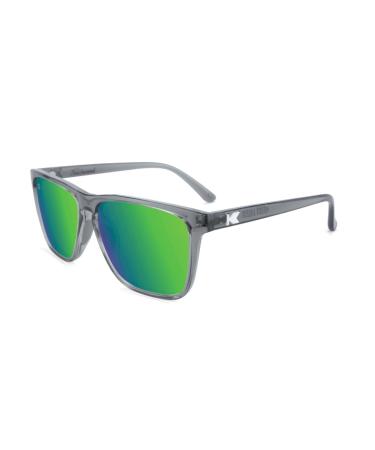 Knockaround Fast Lanes Sport - Polarized Running Sunglasses for Women & Men - Impact Resistant Lenses & Full UV400 Protection Clear Grey Frame/Green Reflective Lenses