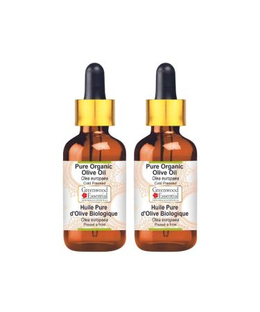 Greenwood essential natural olive oil (olea europaea) with glass dripper natural pure therapeutic quality cold -pressed (pack of Two) 100ml x 2 (6.76 oz)