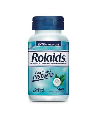 Rolaids Extra Strength Antacid Chewable Tablets, 120 Tablets, Mint Flavor, Extra Strength Heartburn Relief