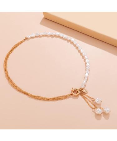 Jumwrit Pearl Layered Necklace - Gold Disc Pendant & Tiny Chain for Women - Buy Online on GoSupps.com