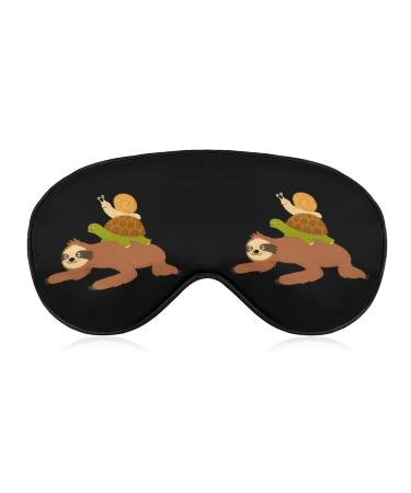 Slow Turtle and Snail Riding Sloth Sleep Mask Eye Cover for Sleeping Blindfold with Adjustable Strap Blocks Light Night Travel Nap for Men Women