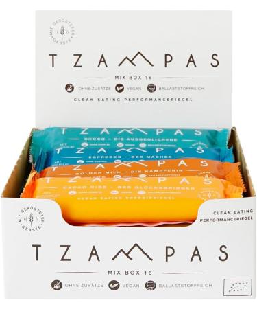 Best of TZAMPAS Mix Box Large energy box (16 x 40 g) Roasted barley energy bar in snack box Energy bar suitable for cycling and trail running Organic bar - Buy Online on GoSupps.com