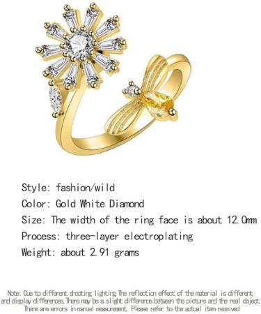DNCG Ladies Swivel Rings Simulated Diamond Rings Open Adjustable Yellow Gold Rings - Buy Online on GoSupps.com