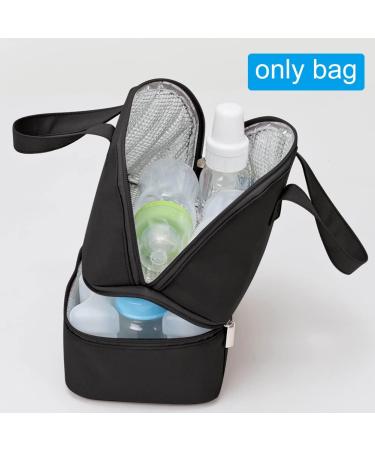 MOVKZACV Double Layer Insulated Baby Bottle Bag - Multi-Function Breastmilk Cooler Bag | Fits 3 Bottles | Suitable for Breast Milk and Bottle Set | Black - Buy Online on GoSupps.com