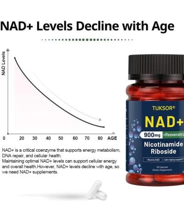 TUKSOR NAD+ Supplement Nicotinamide Riboside Liposomal Resveratrol Cellular Repair Supports Energy Aging Vitality Focus 60 Capsules - Buy Online on GoSupps.com