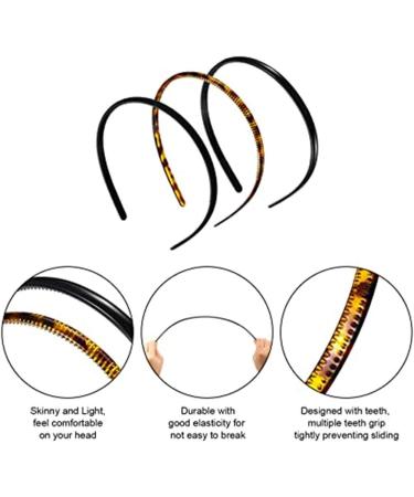 Cheeroyal 6 Pieces Plastic Plain Headbands Teeth Comb Headbands Skinny DIY Hair Bands Headbands for Women Girls (black+leopard print coffee+rubber black) - Buy Online on GoSupps.com