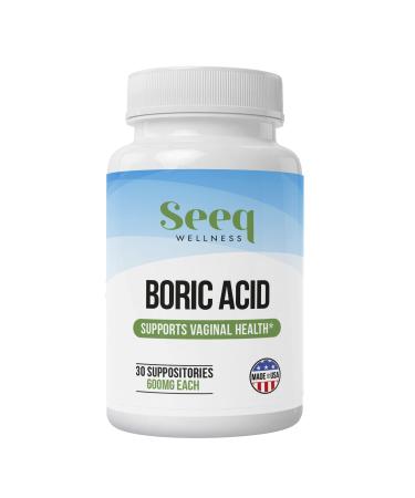 Seeq Wellness Boric Acid Vaginal Suppositories - Helps Support Odor Control and Balance Vaginal PH Made in USA - 30 Count
