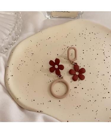 Fashion Earrings Asymmetric Acrylic Flowers Temperament Earrings Colors Red and Brown Sweet Gentle Lovely Party Banquet Jewelry Dainty Earrings Fashion Accessories - Buy Online on GoSupps.com