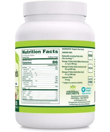 Herbal Secrets Whole Flax Seeds - 907g Raw Vegan Non-GMO Gluten-Free Supplement | 14g Healthy Omega-3 Per Serving | Made in USA - Buy Online on GoSupps.com