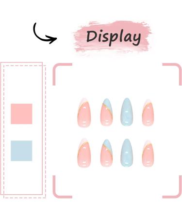 24Pcs Short Almond French Tip Press on Nails with Glue - White & Sky Blue - Buy Online on GoSupps.com