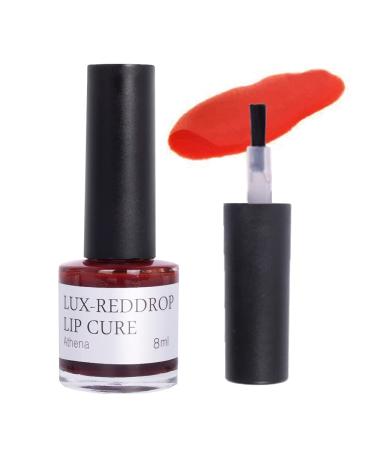 Natural Shine LUX REDDROP LIP CURE Original ATHENA (Orange Red) | Water Lip Stain | Lightweight and Long Lasting | Overnight Exfoliator Treatment Deep Nourishing Care(0.27oz)