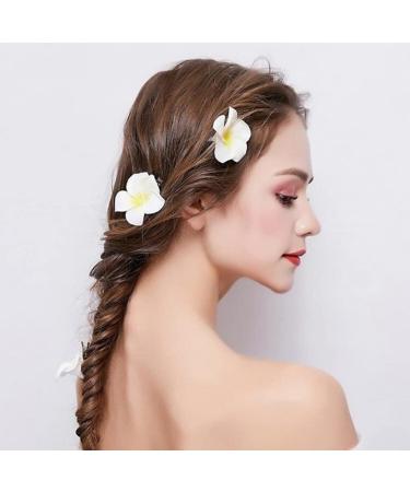 12Pcs White Hawaiian Plumeria Flower Hair Clip Set - Foam Hair Pins for Beach Wedding Party (2.4 Inch) - Buy Online on GoSupps.com