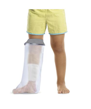 Waterproof Leg Cover Child for Shower & Bath - Reusable Waterproof Kids Cast Protector Leg Sleeve Made With a Soft Stretchy Neoprene Seal & High Grade PVC Body Medium 65 cm x 34 cm Grey Child Size M