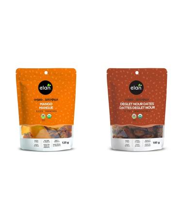 ELAN Organic Mango Slices No Sugar Added Non-GMO Vegan Gluten-Free Kosher 125 g & ELAN Organic Pitted Dates Non-GMO Vegan Gluten-Free 185 Gram