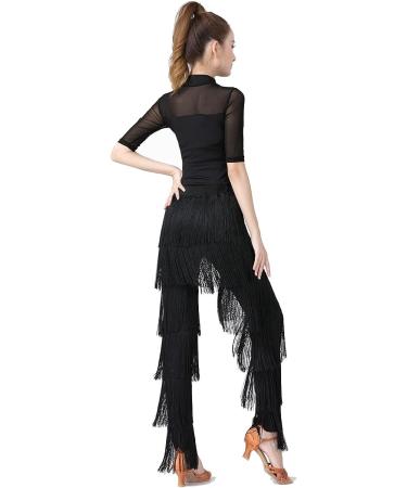 Women's Latin Dance Pants | Professional Black Fringe Practice Pants - Buy Online on GoSupps.com