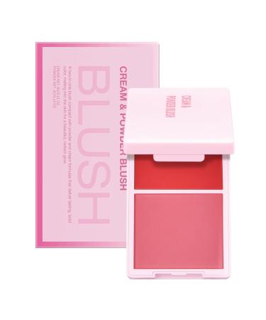 SOUTHJIELING 2 in 1 Cream and Powder Blush Palette, Compact Makeup for Long Lasting Natural Color and Smooth Application
