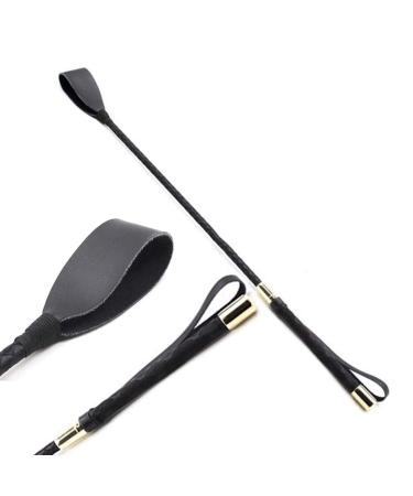 TWGJM 12 Inch Horse Whip, Genuine Leather Riding Crop for Equestrian Training, Black Riding Whip Jump Bat with Double Slapper