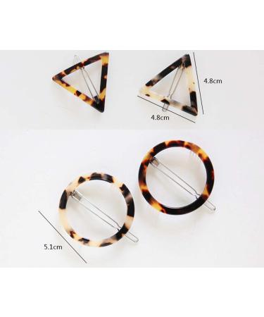 Leopard Print Acrylic Geometric Hair Clips - 2 Pairs of Triangle & Round Accessories for Fashionable Hairstyles - Buy Online on GoSupps.com