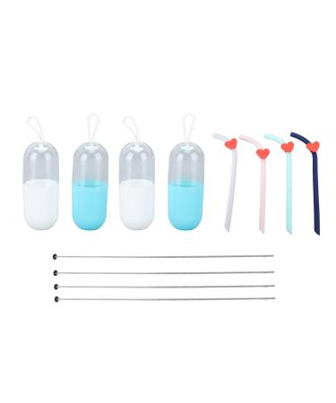Foldable Silicone Straws Easy Cleaning Portable Foldable Silicone Straws Odorless Blue Pink Green Gray Safe for Camping Picnics