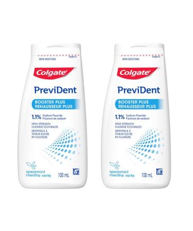 Colgate PreviDent 5000 ppm Booster Plus Toothpaste - Spearmint 100mL - Fluoride Enamel Protection Sensitive Teeth Relief Travel Size - Dentifrice for Daily Oral Care (2 pack) Spearmint 100 ml (Pack of 2)