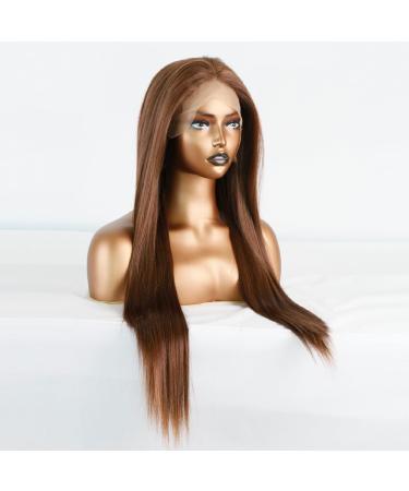 Greenmirr Yaki Brown Lace Front Wig - 24in Long Straight Synthetic Ombre Brown Replacement Wig | Shop Now for Premium Quality Lace Front Wigs - Buy Online on GoSupps.com