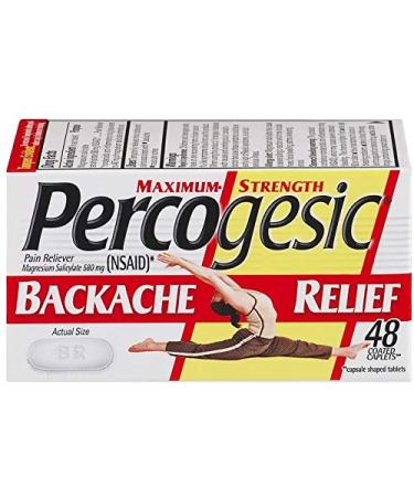 Maximum Strength Percogesic Enhanced Pain Relief -Magnesium Salicylate tetrahydrate 580 mg (NSAID)- Fast Acting Coated Caplets, 48 Count. Aspirin Free Pain Reliever. (Pack of 3)