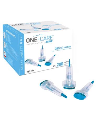 ONE-CARE Opti Safety Lancets Top Button Activated 28G x 1.6mm 200 Count