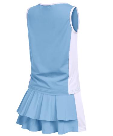 Zaclotre Girls Tennis Golf Dress Outfit Sleeveless Tank Top and Skorts Sets Sport Skirt with Shorts Light Blue 5-6 Years