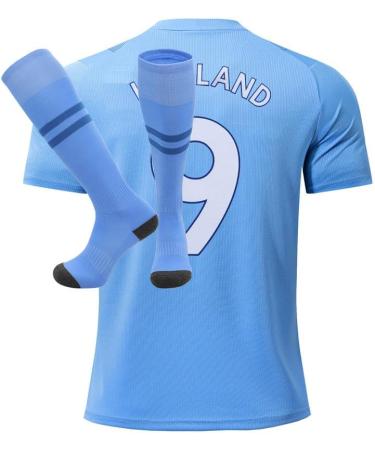 Mokiss Erling #9 Blue Kids Jersey Football - New Season Youth Sizes 26 (8-9 Years) with Shorts & Socks - Shop Now! - Buy Online on GoSupps.com