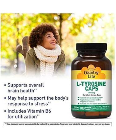 Country Life L-Tyrosine 500mg Vegetarian Capsules with B-6 - 100 Capsules - Buy Online on GoSupps.com