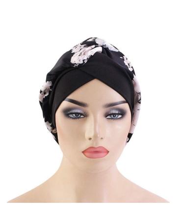 AOOMN Satin Lined Sleep Bonnet for Curly Frizzy Hair - Black Flower | Women's Hair Cap - Buy Online on GoSupps.com