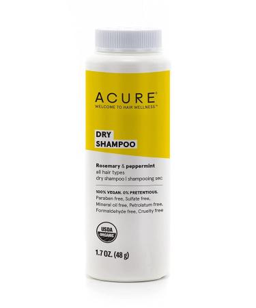 ACURE Dry Shampoo - All Hair Types | 100% Vegan | Certified Organic | Rosemary & Peppermint - Absorbs Oil & Removes Impurities Without Water | 1.7 Fl Oz