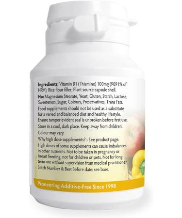 Vitamin B1 100mg x 90 Capsules Magnesium Stearate Free & No Nasties Easy to Swallow Small Capsules Thiamine contributes to Healthy Metabolism and Healthy Heart Function Made in Wales - Buy Online on GoSupps.com