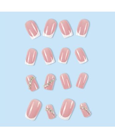 French Tip Press on Nails - Short Square Press On Nails with Nail Tips Colourful Rhinestones chain Design press on nails Acrylic False Nails Cute Artificial Nails - Buy Online on GoSupps.com