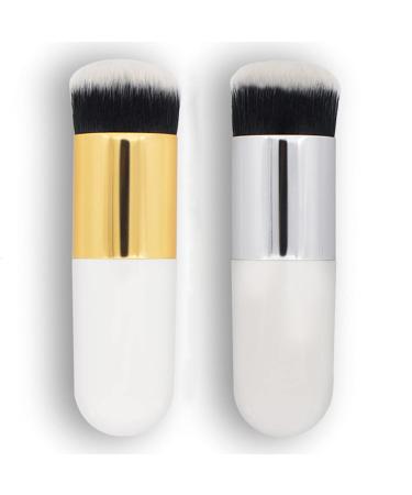 RN BEAUTY 2 PCS Kabuki Brushes Foundation Powder Brush Face Blender Blush Brush Liquid Cream Cosmetics Makeup Brush Full Coverage (White)