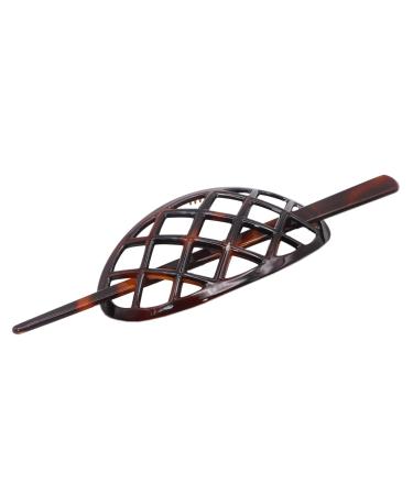 Parcelona French Criss Cross Pattern Tortoise Shell Brown Cellulose Acetate Made in France Chignon Bun Cover Ponytail Holder Hair Slider Pin Thru Updo with Stick for Women and Girls