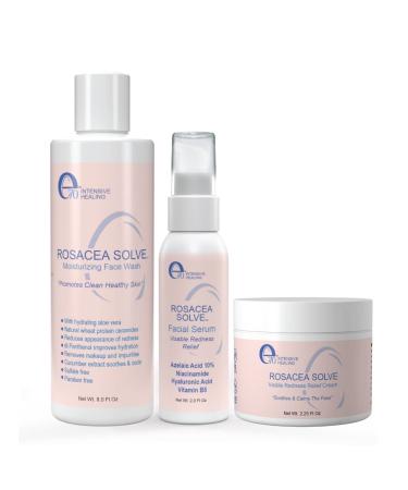 E70 Rosacea Solve Set - Includes Rosacea Cream  Serum and Moisturizing Face Wash - Combined Beneficial Ingredients such as Aloe Vera  Hyaluronic Acid  Niacinamide Coconut Oil  Cucumber  Wheat  Fruit Extracts  Licorice  A...