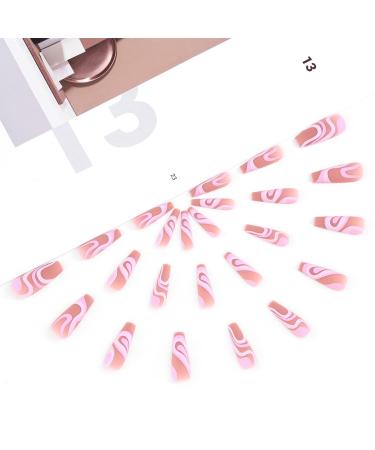 Sethexy Coffin Matte False Nails - Snake Line Abstract Pink Art 24pcs Acrylic Press-On Fingernails for Women & Girls - Buy Online on GoSupps.com
