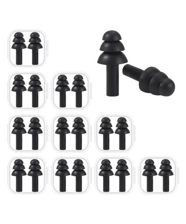 10 Pairs Noise Cancelling Ear Plugs Premium Soft Silicone Reusable Waterproof Hypoallergenic Earplugs for Swimming Airplanes Concerts Shooting Travelling Sleeping & Snoring (Black)