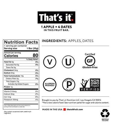 That's it. Apple + Dates Real Fruit Bar | High Fiber Vegan Snack | Gluten Free & Paleo | Non GMO & Sugar-Free | 12 Pack - Buy Online on GoSupps.com