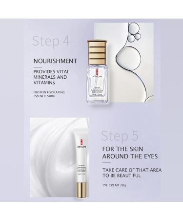 JOMTAM Polypeptide Protein Moisturizing Skincare Set Cleanser Toner Eye Cream Essence Lotion Gift Box 100g+120ml+20g+50ml+5mlx2 +120ml+50g - Buy Online on GoSupps.com