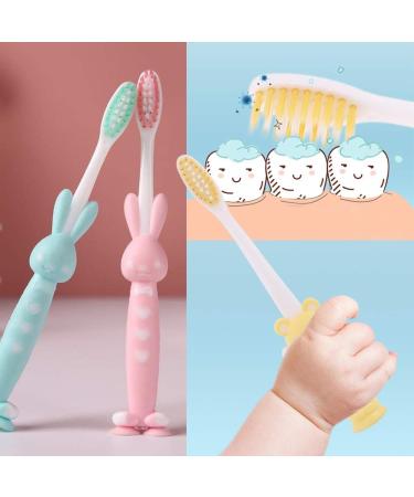 4 Cartoon Bunny Children's Toothbrushes Soft Bristle Portable & Sensitive for Kids | Colorful Options in Yellow Blue Pink & Green - Buy Online on GoSupps.com