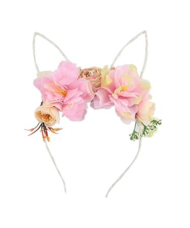 Easter Rabbit Ear Headband with Flowers Headpiece for Women Girls TS-FG03 (Pink)