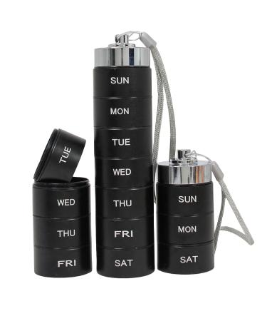 Metal Pill Box - Waterproof First Aid Medicine Bottle 7-Day Aluminum Pill Organizer (Black)
