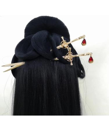 Mobestech 2 Pieces Sword Hair Chopsticks Metal Ruby Hair Clips Chinese Chopsticks Vintage Hair Bun Accessories Handmade Hair Clips - Buy Online on GoSupps.com
