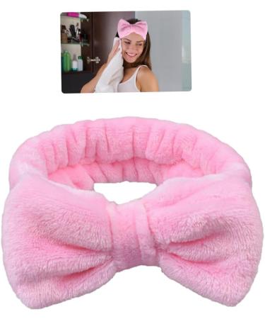 Makeup Headband Elastic Bow Spa Head Bands Coral Fleece Headwrap for Washing Face Pink Plush Bow Headband - Buy Online on GoSupps.com