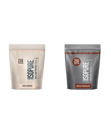 Isopure Unflavored Protein Whey Isolate 1 Pound (Packaging May Vary) & Dutch Chocolate Whey Isolate Protein Powder with Vitamin C & Zinc 1 Pound