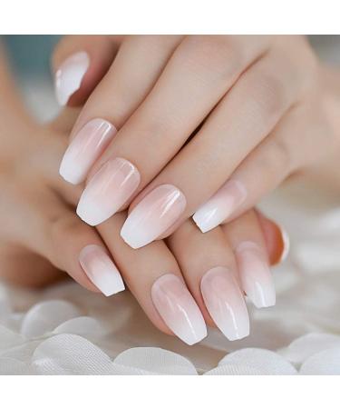 24 White Clear French medium sized coffin artificial Nail French Fake nail with Shine Nail Tips Art Design for women and girls - Buy Online on GoSupps.com