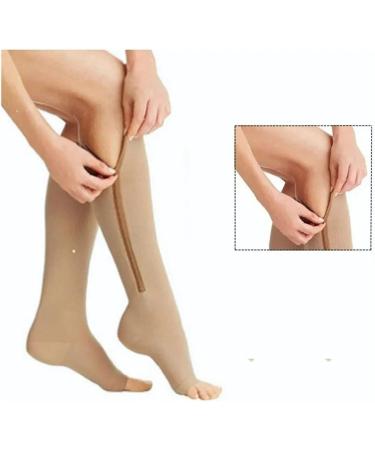Amonida Compression Socks with Zipper - Nylon Fleshcolor Effective & Practical | L/XL - Ideal for Home Use - Buy Online on GoSupps.com